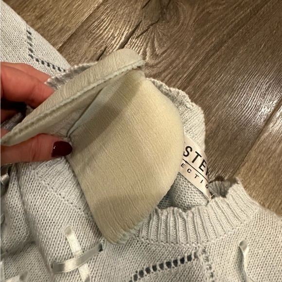 Vintage Western Connection Sweater Sz S Blue Pointelle Ribbon Bouquet Floral - Picture 7 of 10